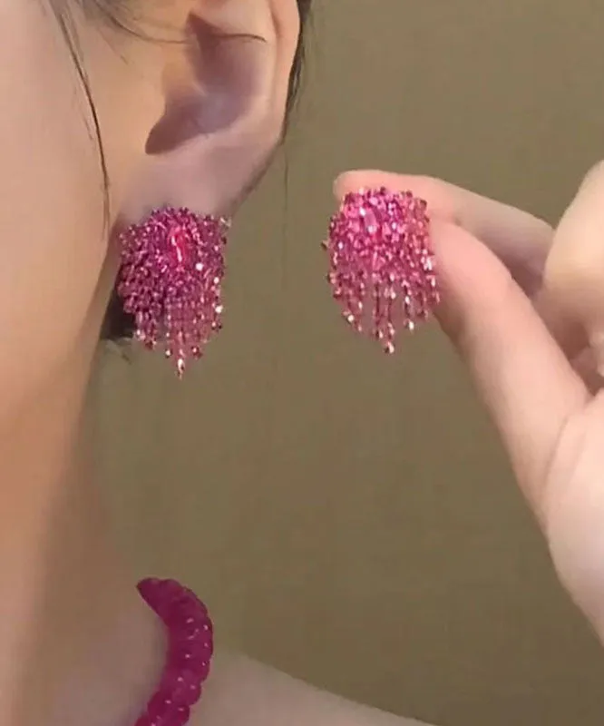 Novelty Purple Alloy Crystal Tassel Stud Earrings WP017