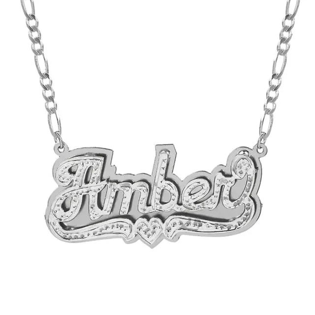 nowadaysfashion Double plate name chokers Silver name chokers Personalized Curb chain name chokers Name plate necklace