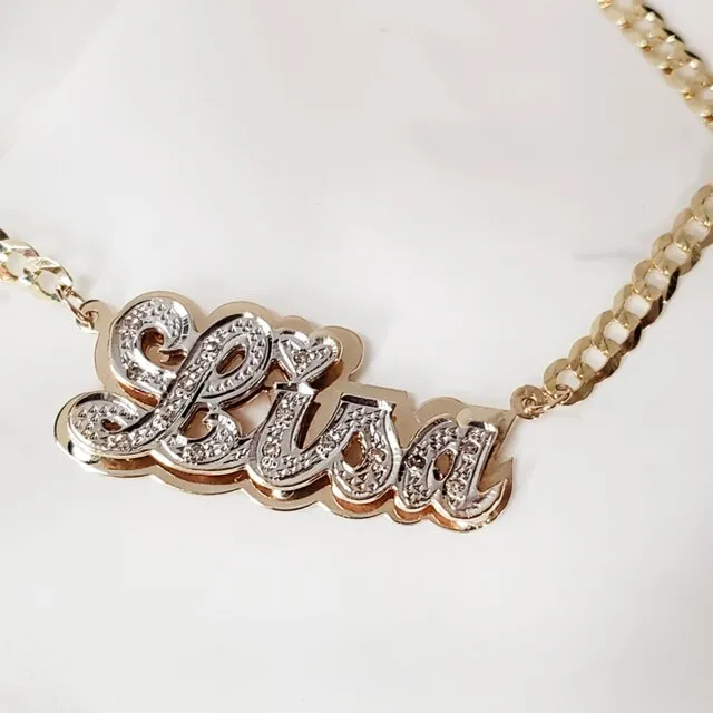 nowadaysfashion Double plate name chokers Silver name chokers Personalized Curb chain name chokers Name plate necklace