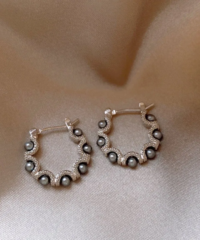 Original Design Silk Copper Alloy Pearl Hoop Earrings QQ041