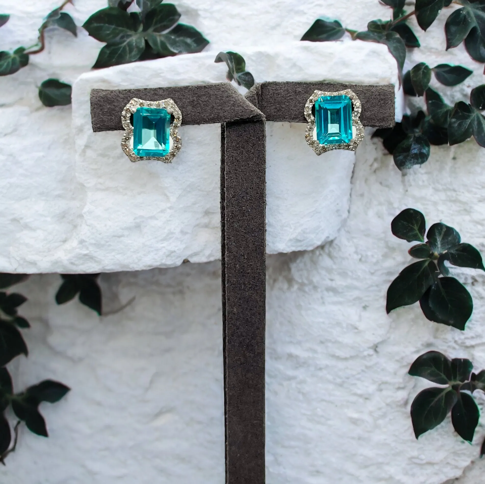 PARAIBA TOPAZ WITH NATURAL DIAMOND EARRINGS