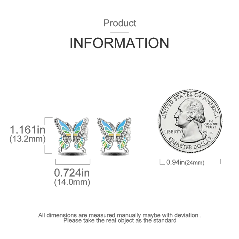 Pastel Color Zircon Butterfly Silver Earrings