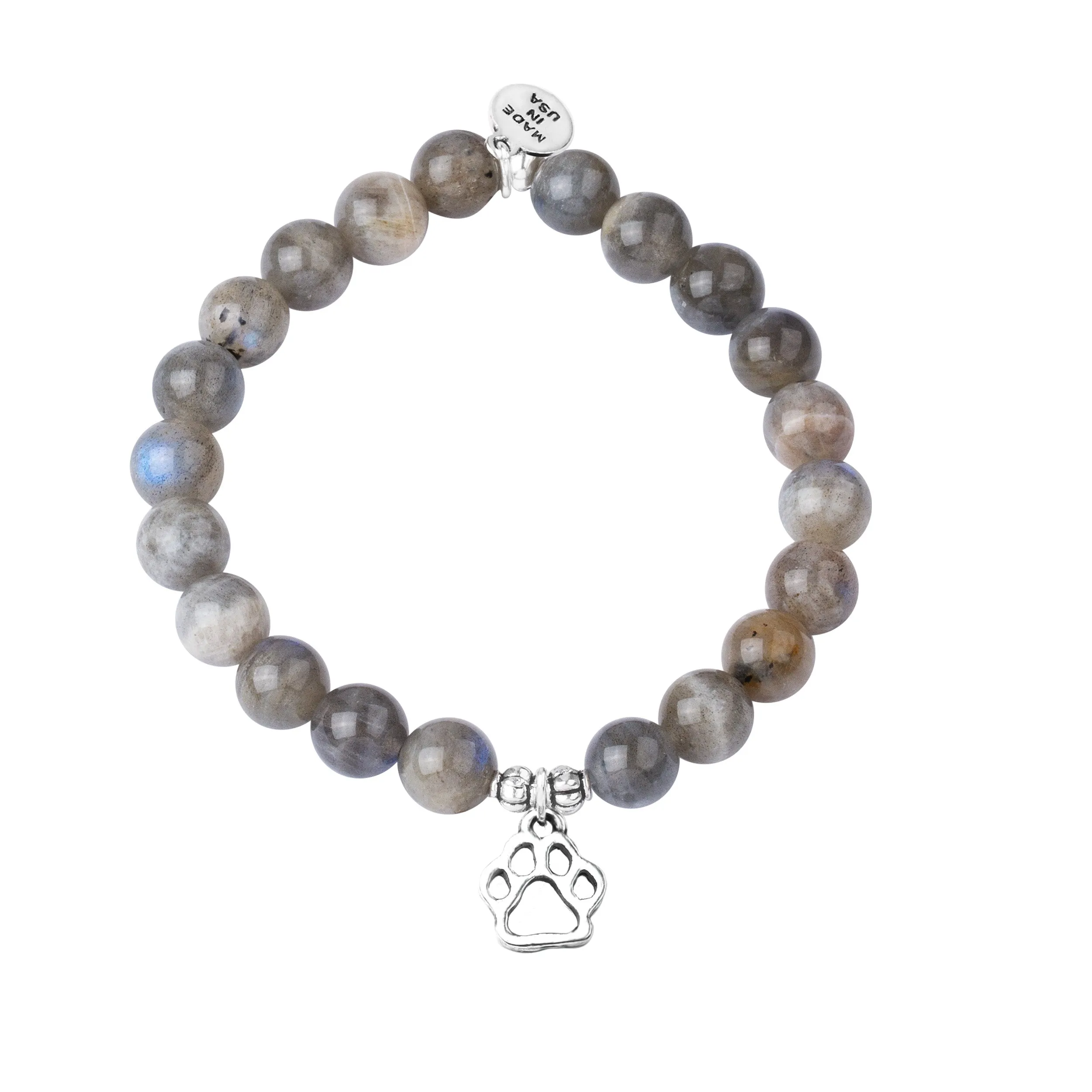 Paw Print | Stone Beaded Charm Bracelet |  Labradorite