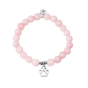 Paw Print | Stone Beaded Charm Bracelet |  Rose Quartz