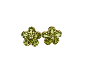 Pear-Shaped Peridot Flower Earrings