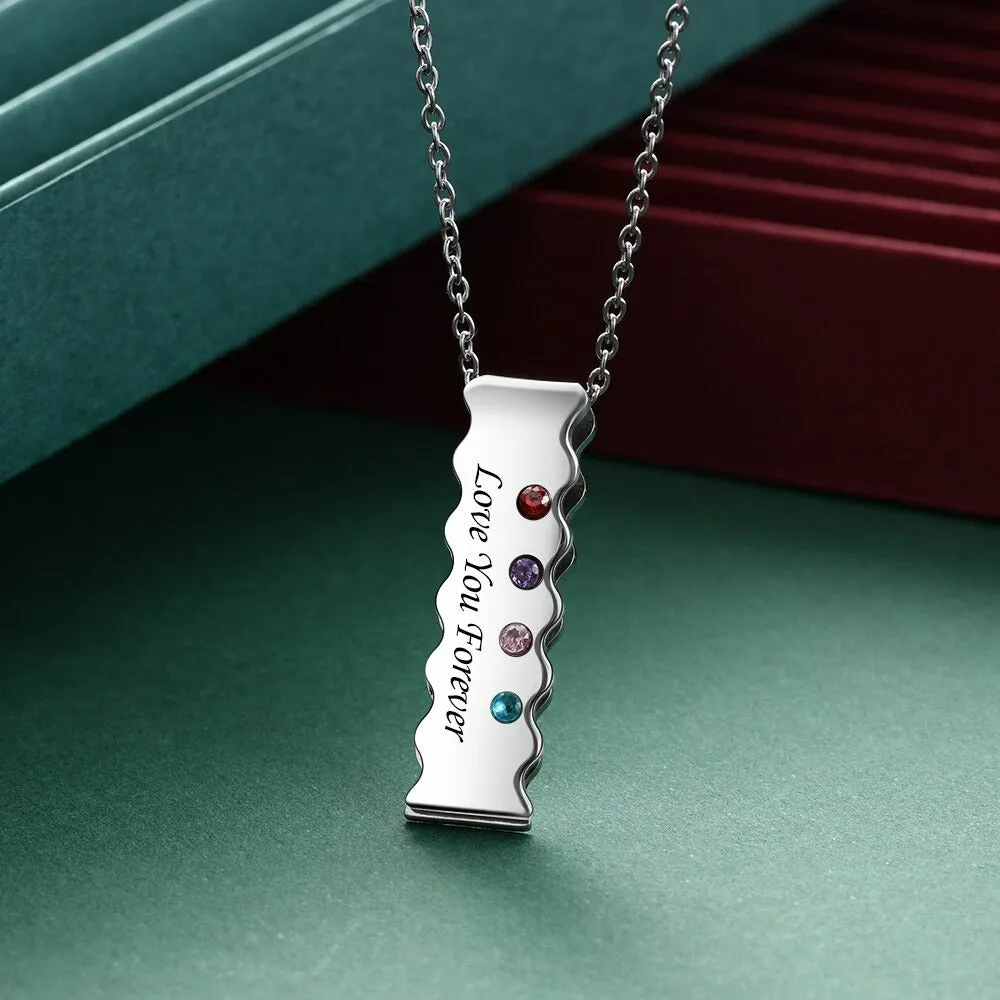 Personalized Engraved 4 Stones Bar Necklace