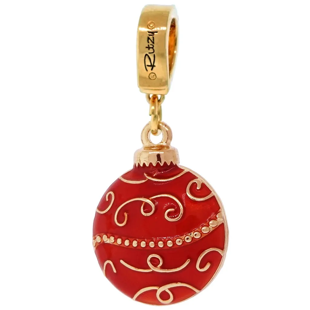 Red Christmas Ornament Crystal Enhancer Charm by Ritzy Couture DeLuxe - 22k Gold Plated