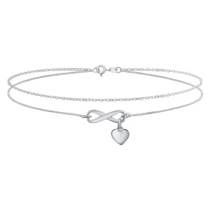 Romantic Love Knot Heart Layered Anklet Ankle Bracelet Double Chain Silver 9 Inch