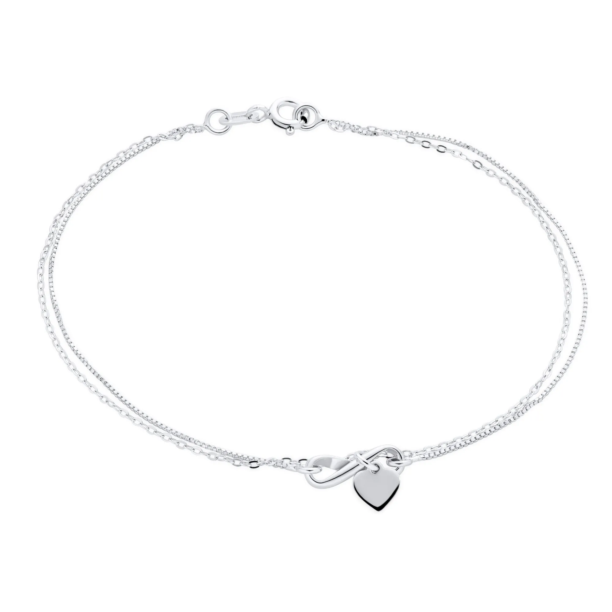 Romantic Love Knot Heart Layered Anklet Ankle Bracelet Double Chain Silver 9 Inch