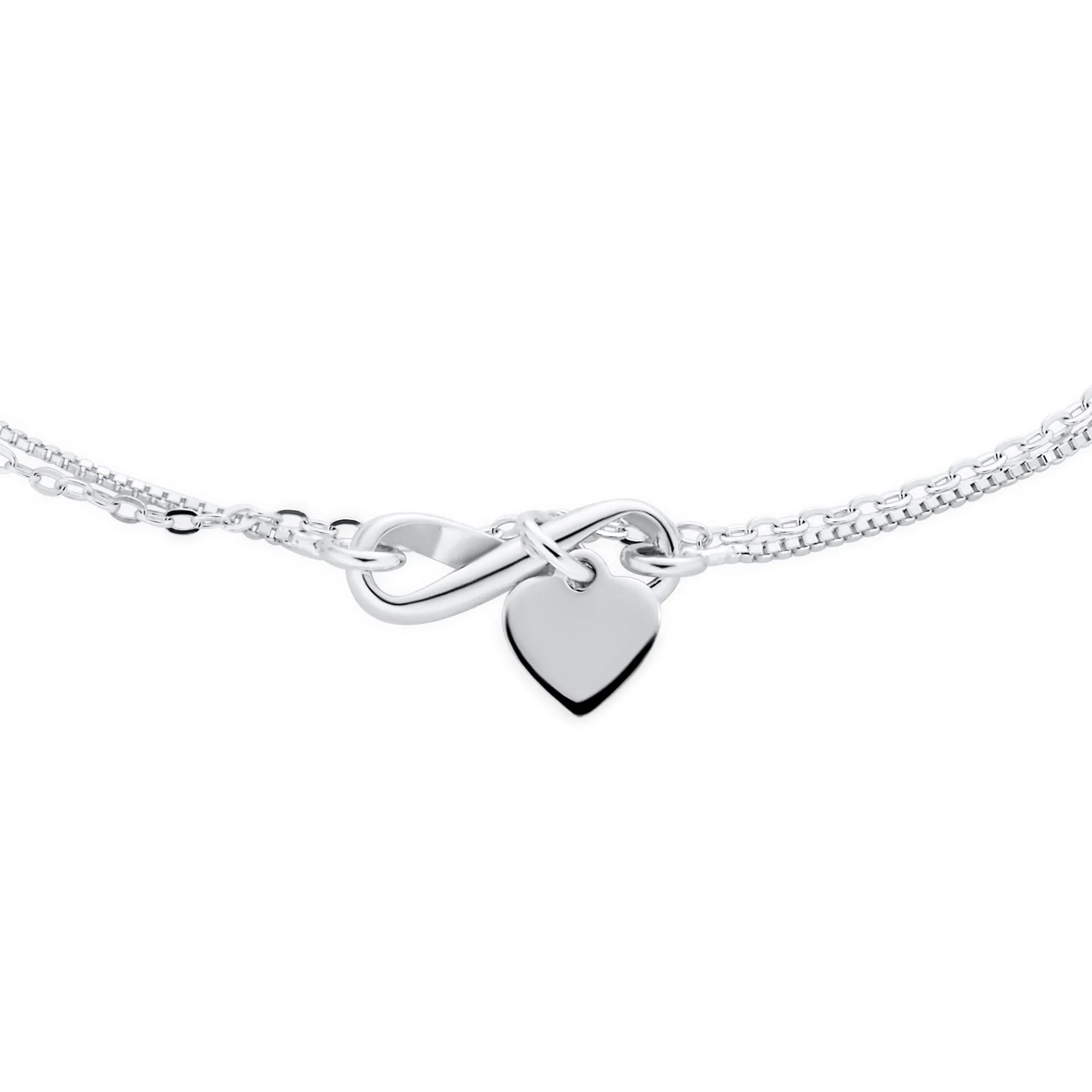 Romantic Love Knot Heart Layered Anklet Ankle Bracelet Double Chain Silver 9 Inch