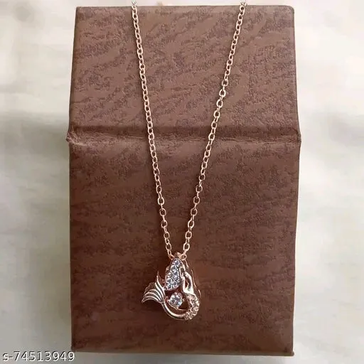 Rose Gold American Diamond Pendant &amp; Chain for Women - Elegant Cubic Zirconia Necklace