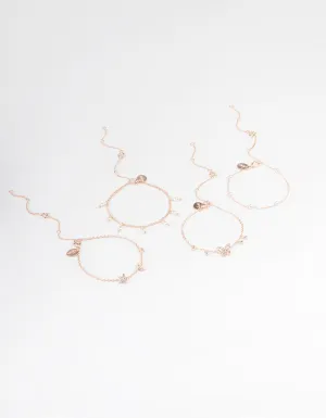 Rose Gold Butterfly Jingle Bracelet & Anklet 4-Pack Set