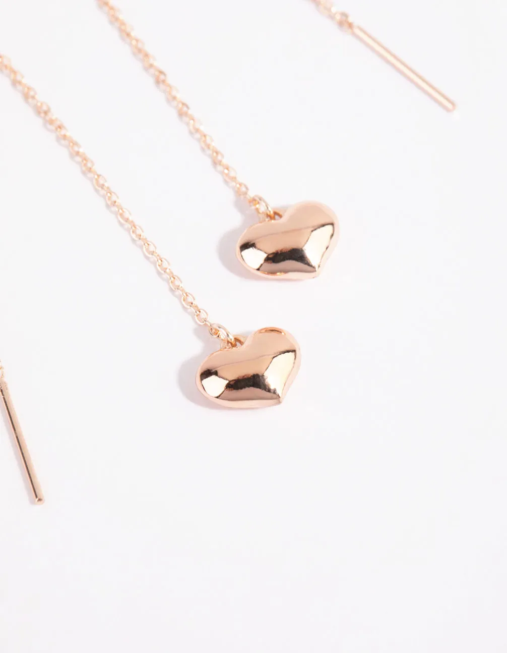 Rose Gold Thread Through Heart Drop Earrings