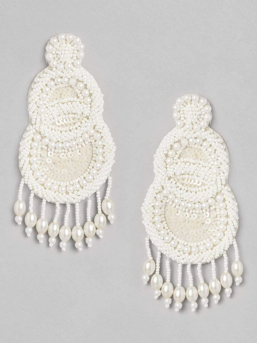 Rubans Fabric White Beads Handmade Chandelier Earrings