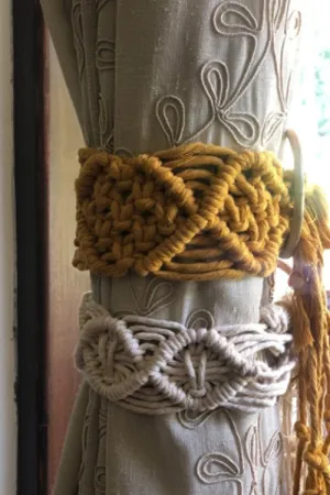 Scandi Boho Macrame Curtain Tiebacks (Offwhite/ Sunshine Yellow)