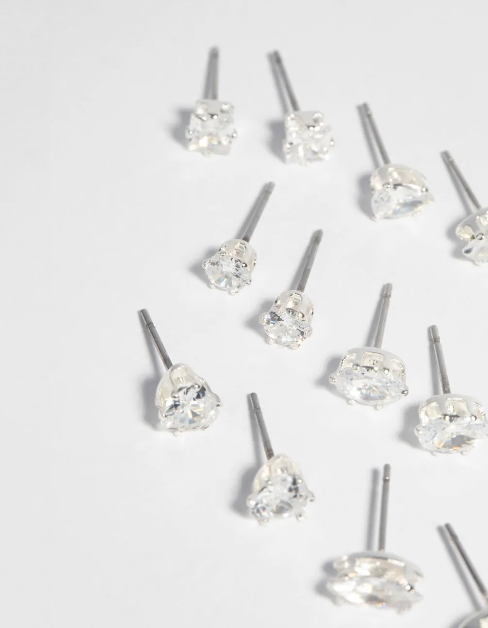 SIlver Cubic Zirconia Stud Earring 6-Pack