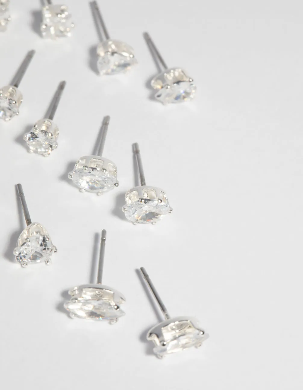 SIlver Cubic Zirconia Stud Earring 6-Pack