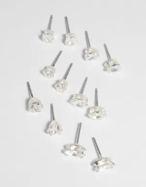 SIlver Cubic Zirconia Stud Earring 6-Pack