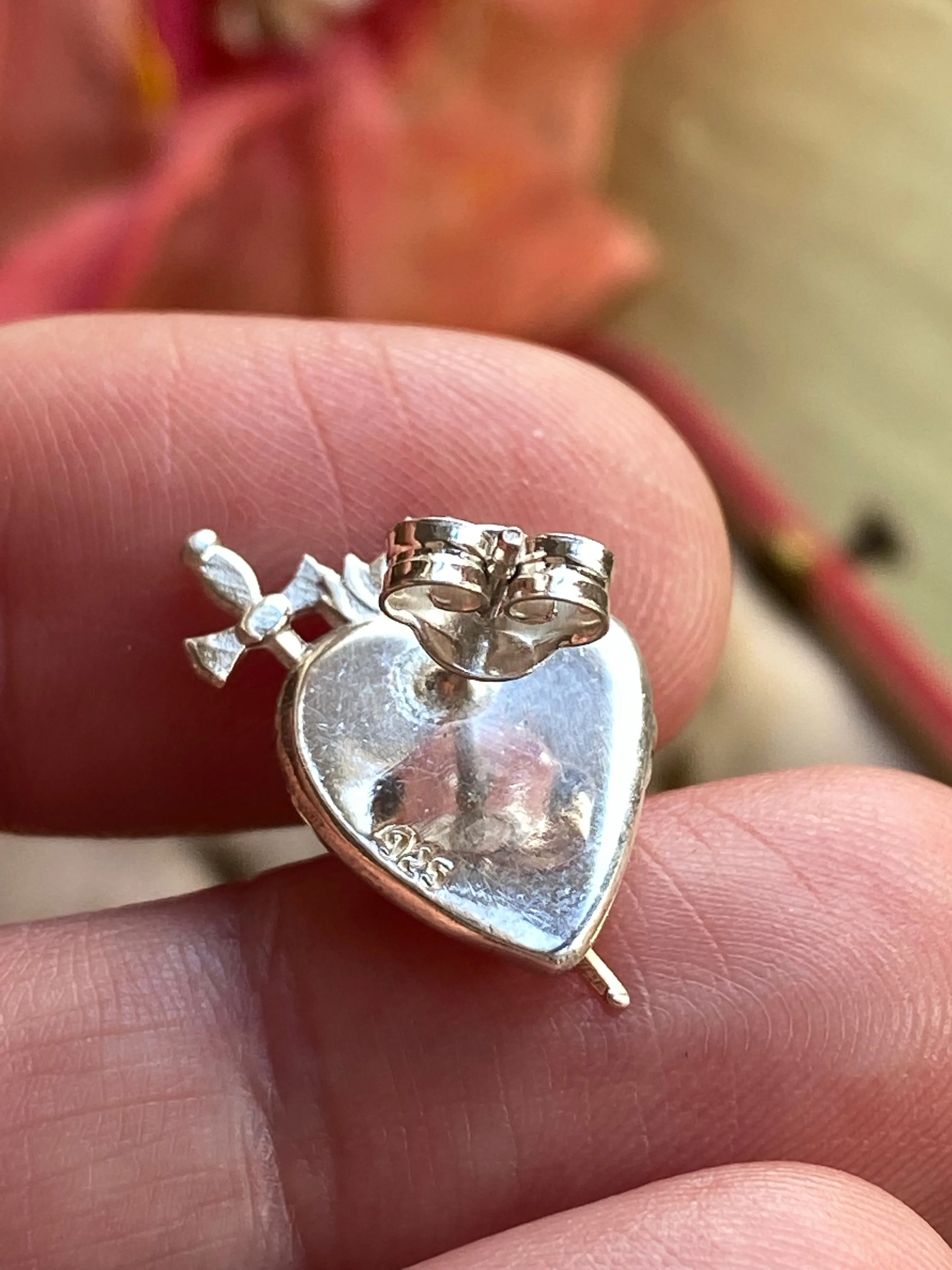 Silver Flaming Heart Earrings