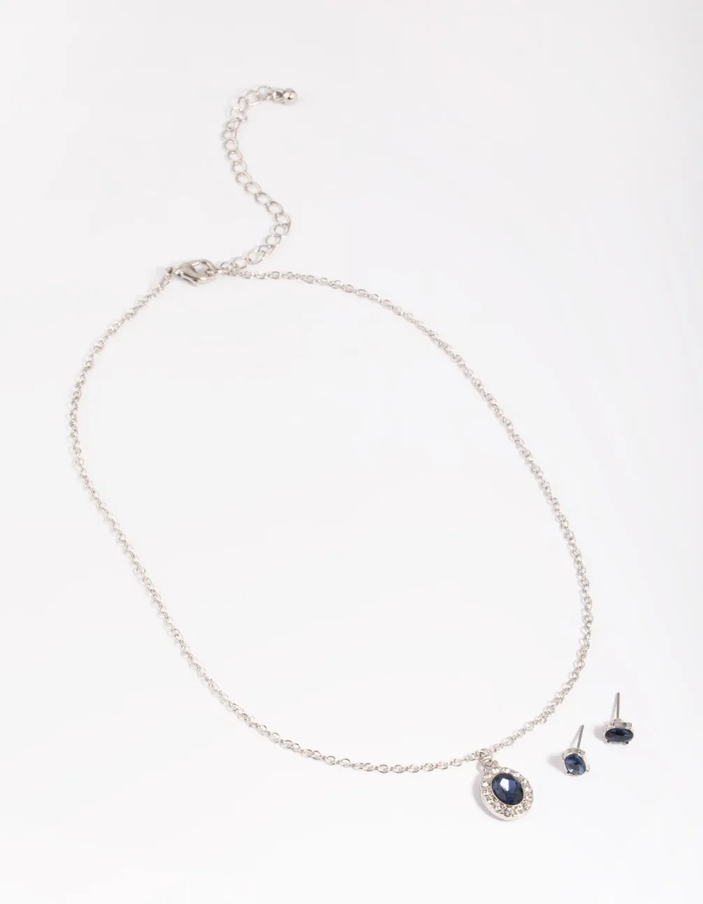 Silver Oval Diamante Necklace & Earrings Set