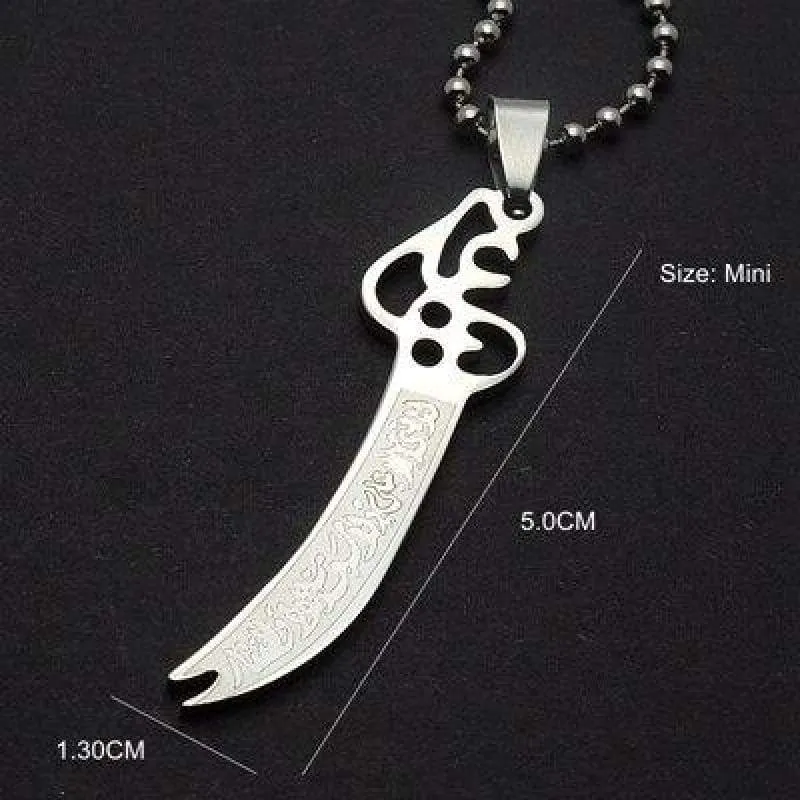 Silver Tone Islamic Imam Ali Zulfiqar Sword Pendant Necklace For Shia Muslim W/SS Chain 60CM Long For 4 Size