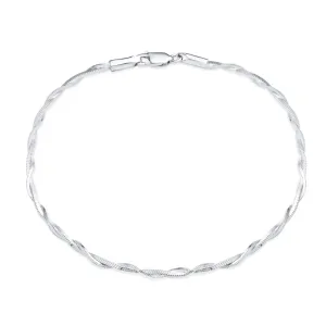 Simple Interlocking Double Box Chain Anklet Ankle Bracelet Sterling Silver 9 Inch