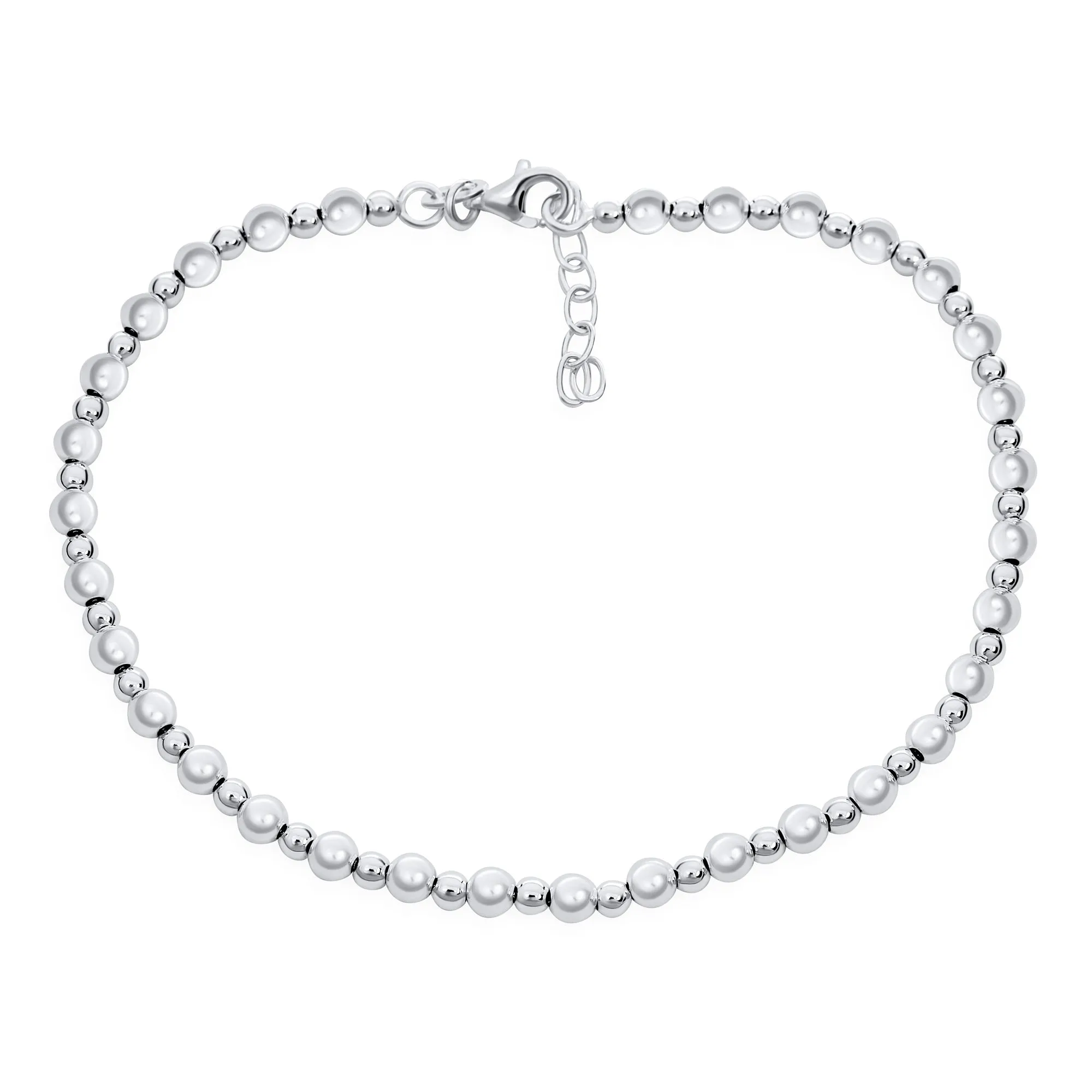 Simple Sterling Silver Ball Beads Anklet Ankle Bracelet 9-10 Inch