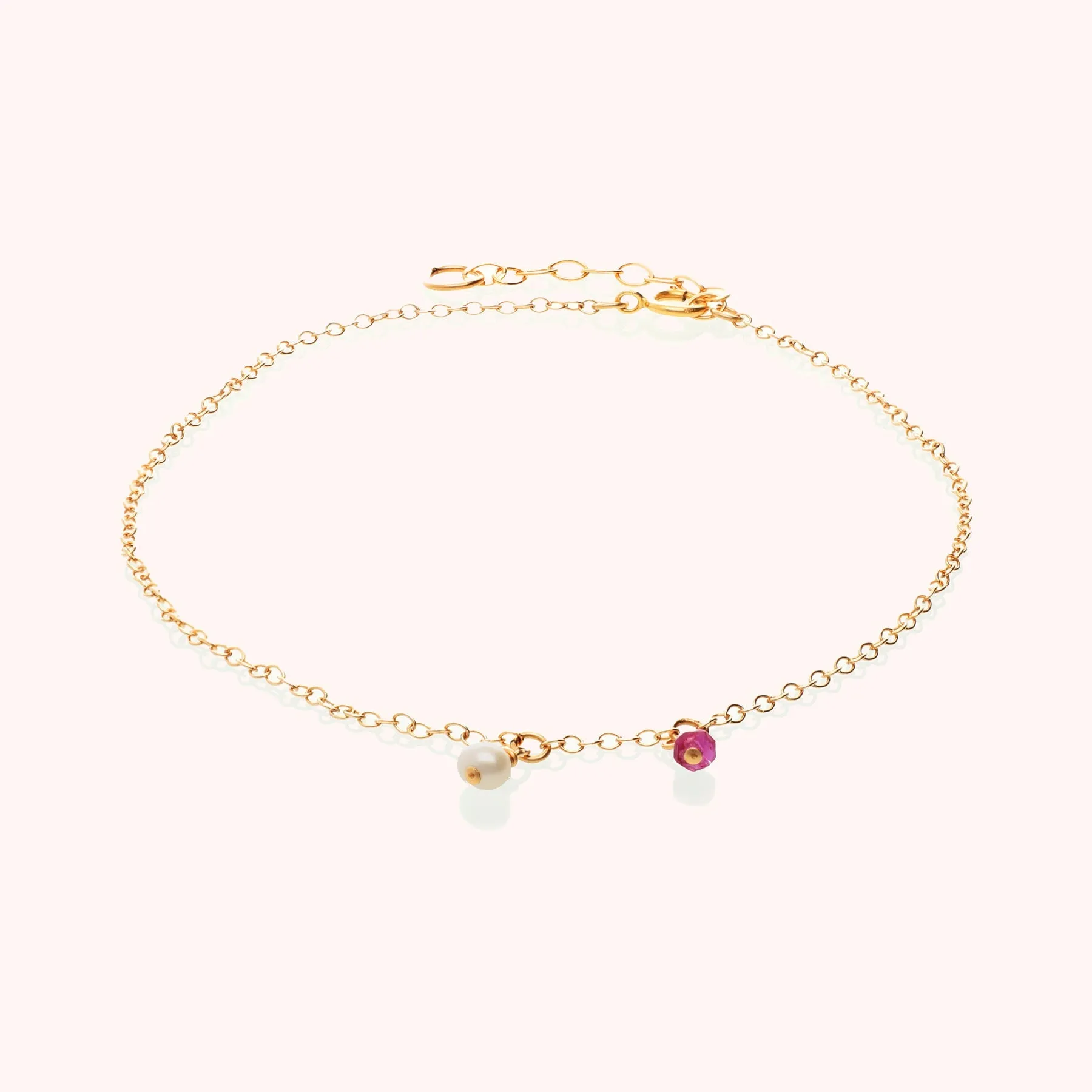 Single pearl and stone hanging anklet