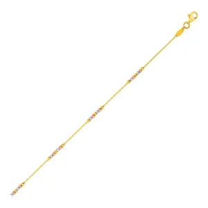 Size: 10'' - 14k Tri Color Gold Anklet with Textured Beads