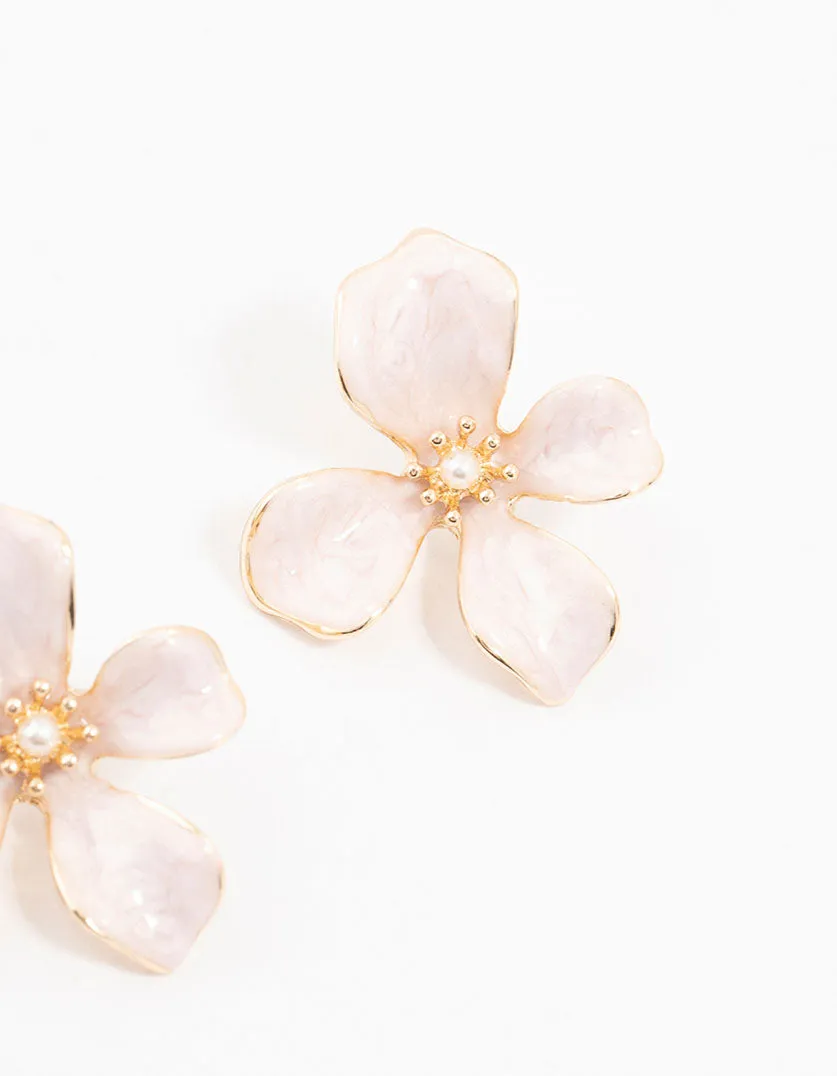 Small Pink Coated Flower Stud Earrings