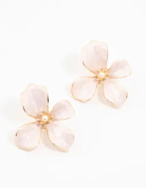 Small Pink Coated Flower Stud Earrings