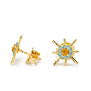 SOL Stud Earrings with Blue Chalcedony & Citrine Natural Stone