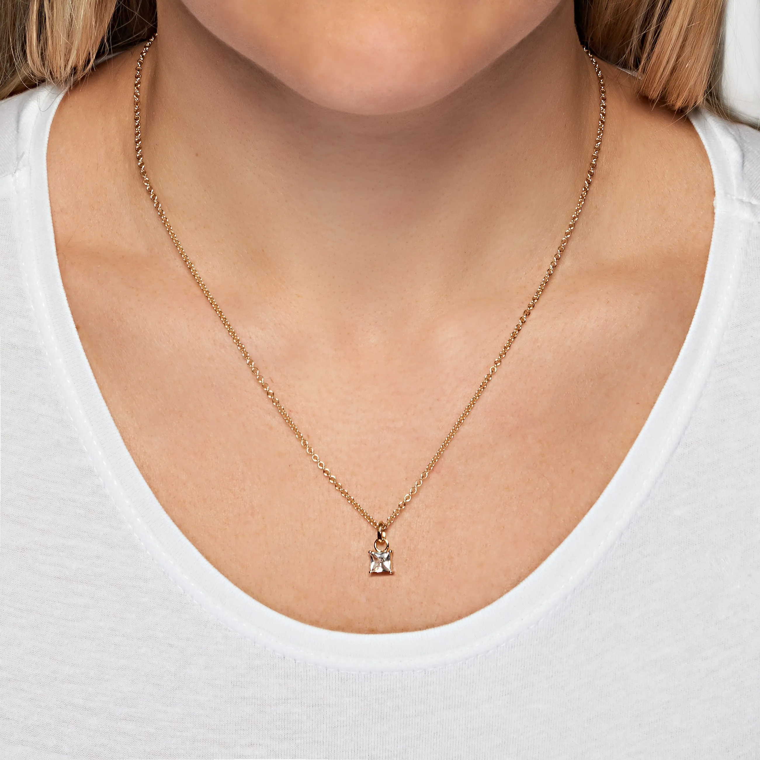 Square Necklace - White Sapphire