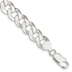 Sterling Silver 10.6mm Beveled Curb Chain Bracelet