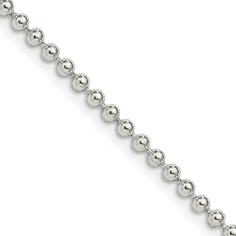 Sterling Silver 2.35mm Beaded Chain Necklace w/4in ext.