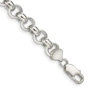 Sterling Silver 9.5mm Semi-solid Rolo Chain Bracelet