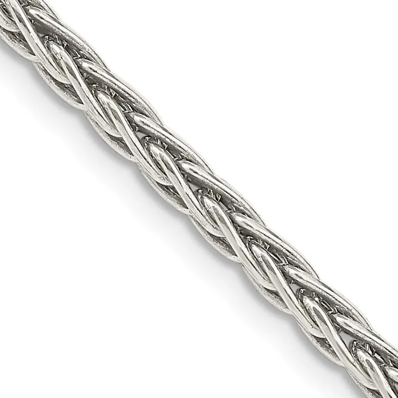 Sterling Silver Antiqued 3.25mm Solid Square Spiga Chain Necklace