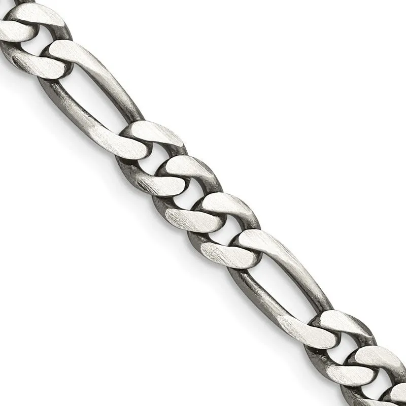 Sterling Silver Antiqued 5.5mm Figaro Chain Necklace