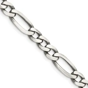 Sterling Silver Antiqued 6.5mm Figaro Chain Necklace