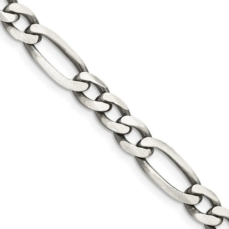 Sterling Silver Antiqued 6.5mm Figaro Chain Necklace