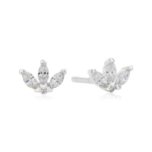 Sterling Silver Marquise & Round Cut White Cubic Zirconia Stud Earrings