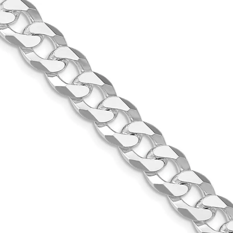 Sterling Silver Rhodium-plated 8.5mm Beveled Curb Chain Necklace