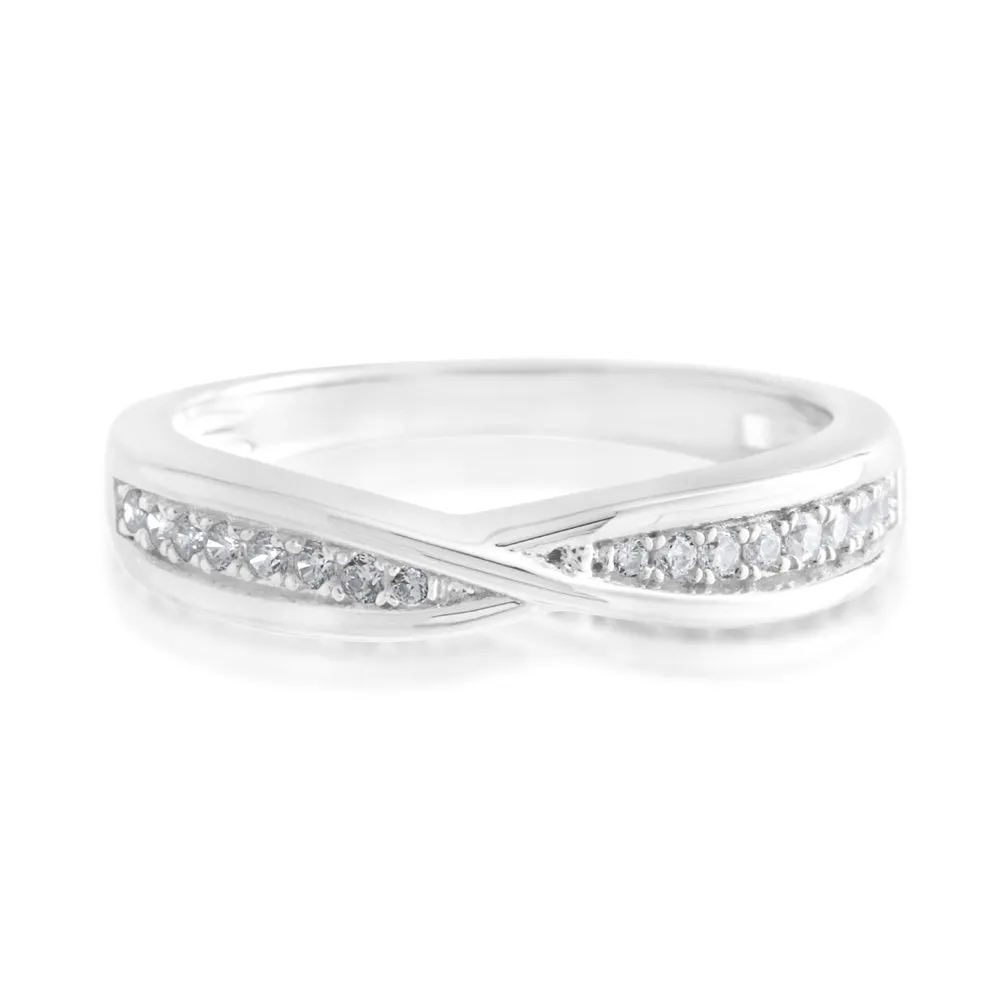 Sterling Silver Zirconia Fancy Crossover Ring