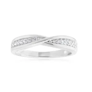 Sterling Silver Zirconia Fancy Crossover Ring