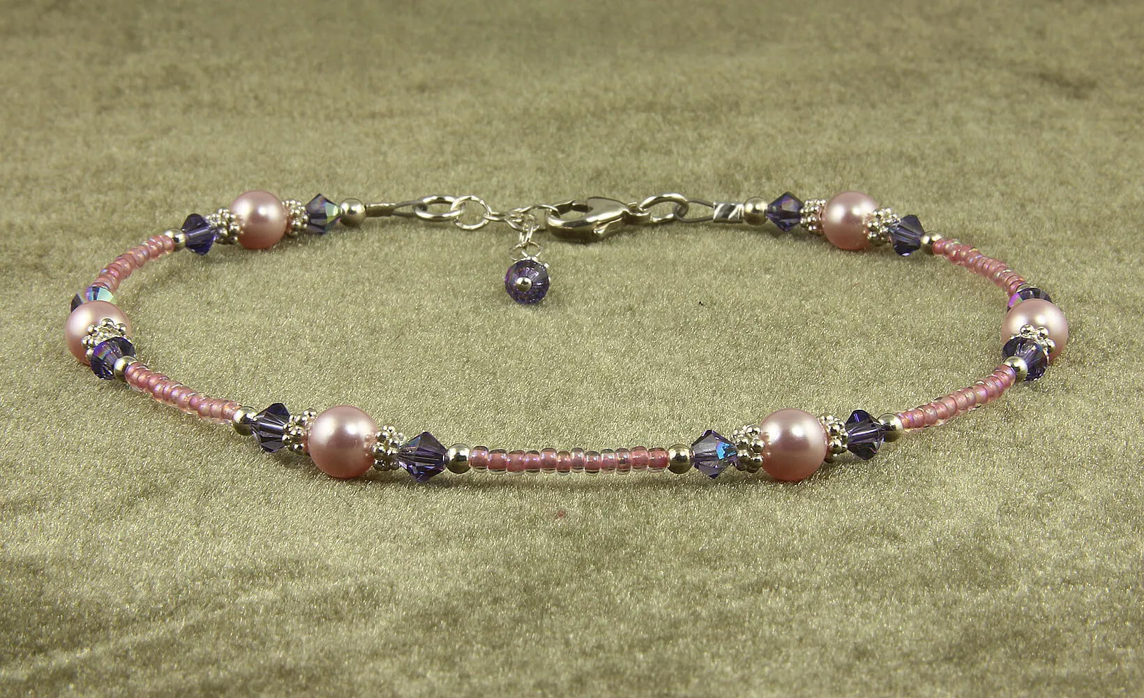 Tanzanite Pink Rose Crystal Pearl Anklet