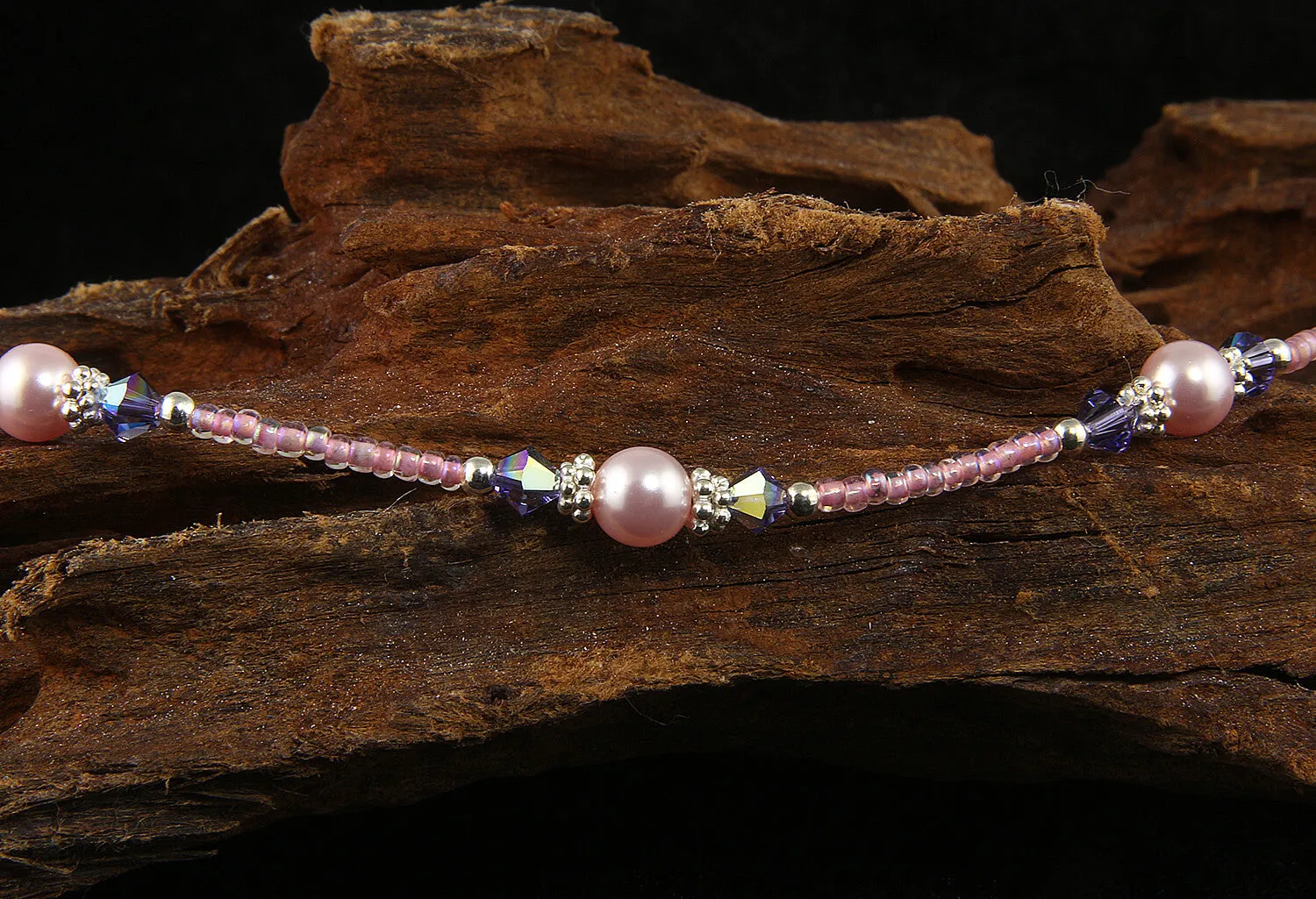 Tanzanite Pink Rose Crystal Pearl Anklet