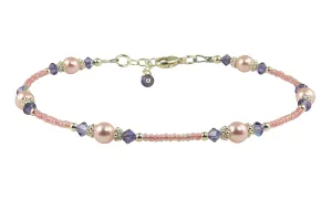 Tanzanite Pink Rose Crystal Pearl Anklet