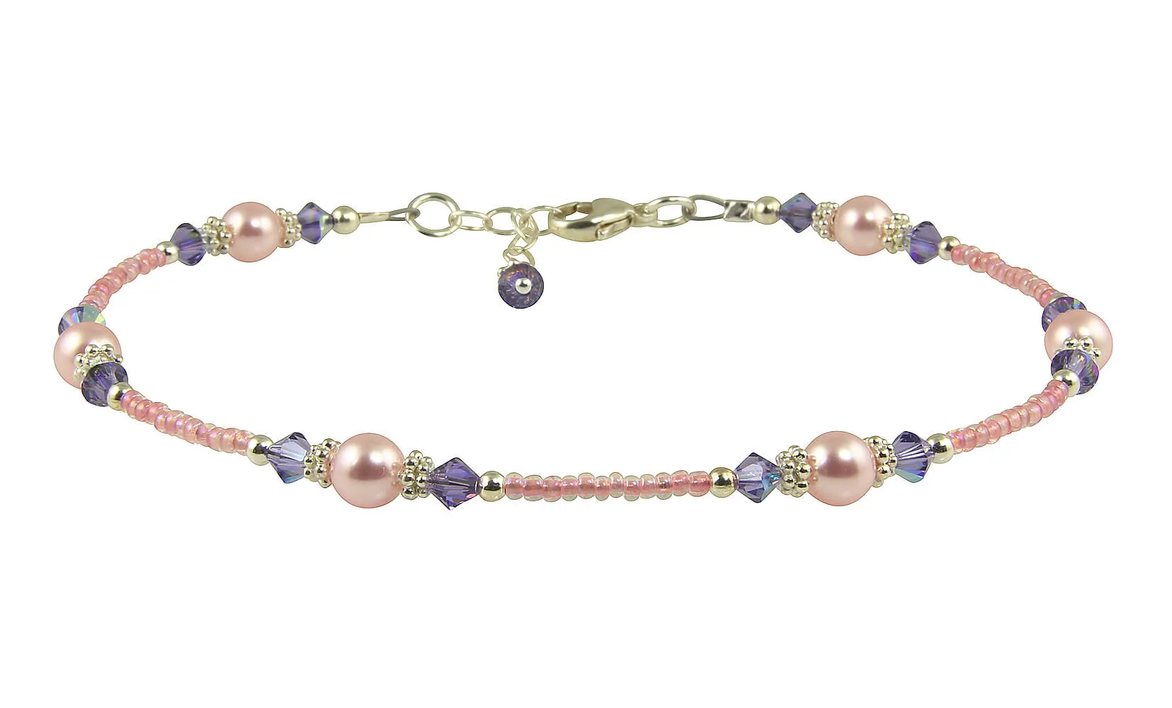 Tanzanite Pink Rose Crystal Pearl Anklet