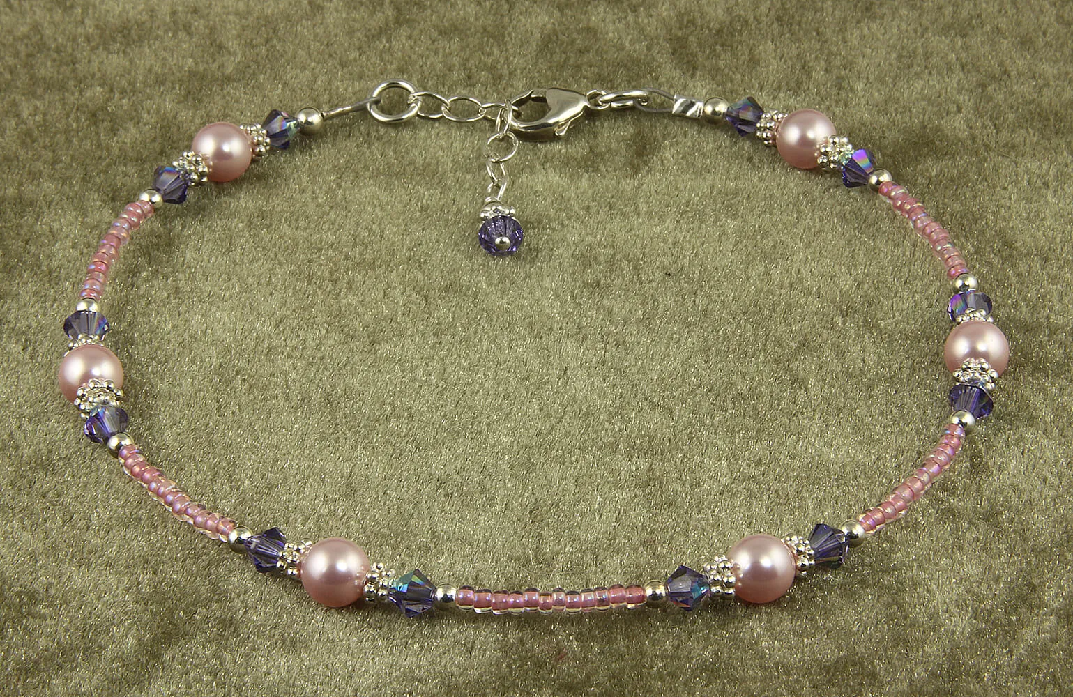 Tanzanite Pink Rose Crystal Pearl Anklet