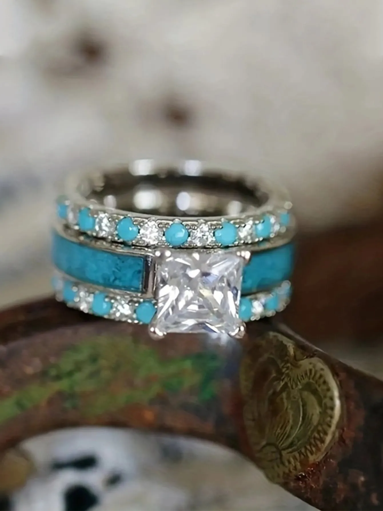 Three Piece Turquoise Ring Set